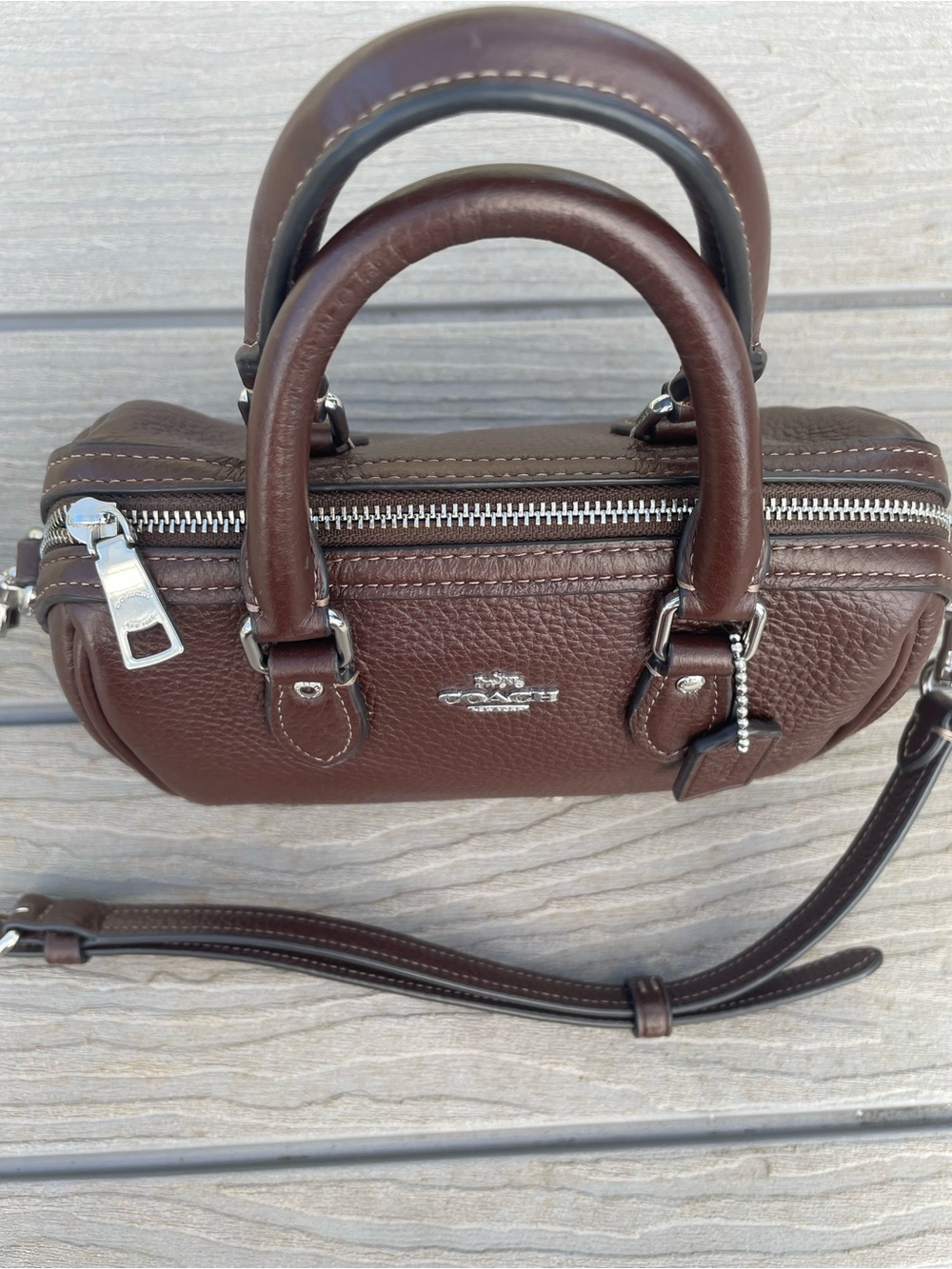 Coach Brown Pebbled Leather Mini Rowen with Silver Hardware - Picture 9 of 10